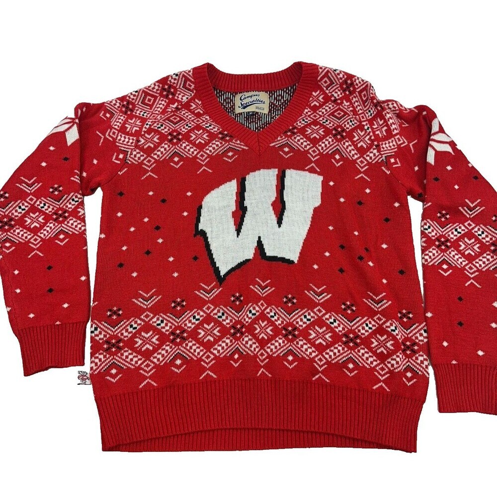 Campus Specialties Christmas Sweater Red Wisconsin Badgers Fair Isle Adult‎ XL